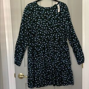 LOFT Blue Bishop Sleeve Crew Neck Sundress